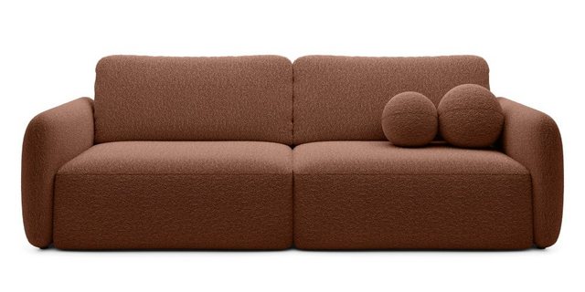 Goldstoff Schlafsofa Boo mit Bouclé-Stoff, Dekorative runde Kissen, auszieh günstig online kaufen