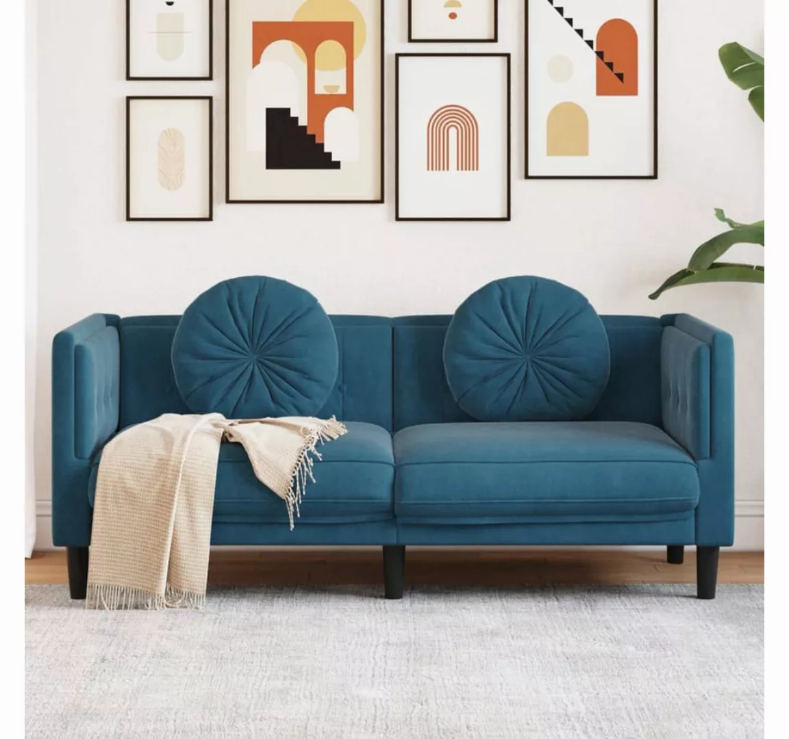 vidaXL Sofa Sofa mit Kissen 2-Sitzer Blau Samt günstig online kaufen