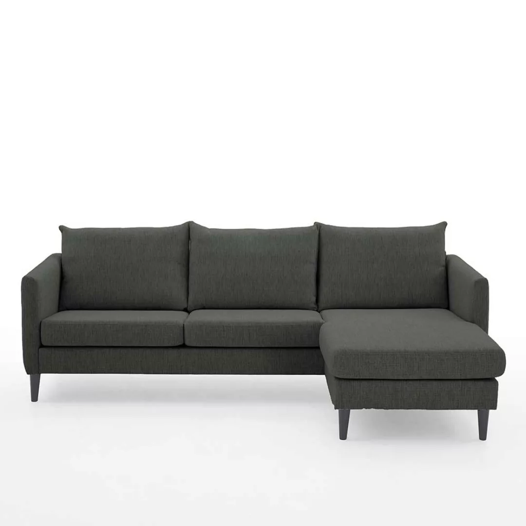 Wohnzimmer Ecksofa in Anthrazit Webstoff Skandi Design günstig online kaufen