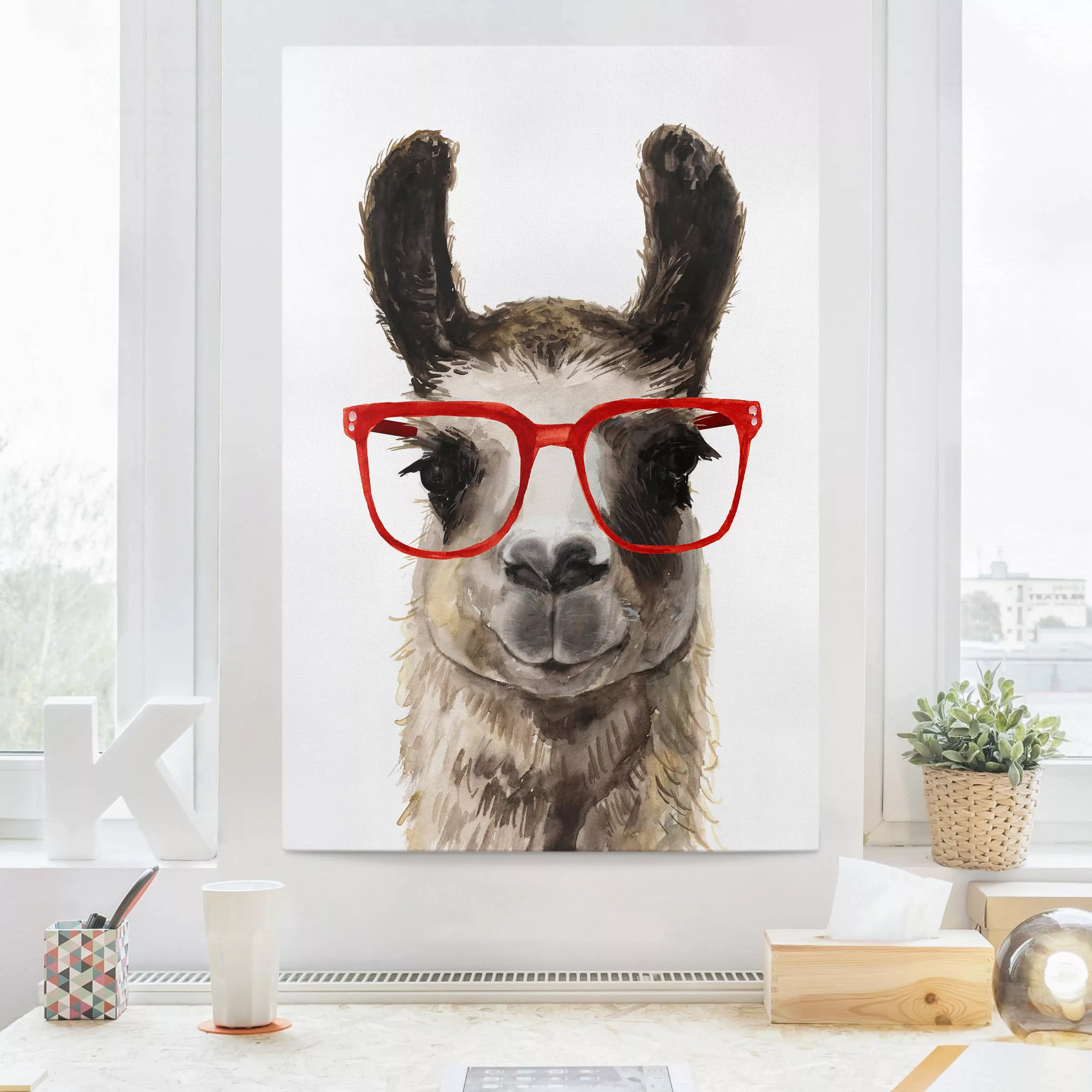 Leinwandbild Kinderzimmer - Hochformat Hippes Lama mit Brille II günstig online kaufen
