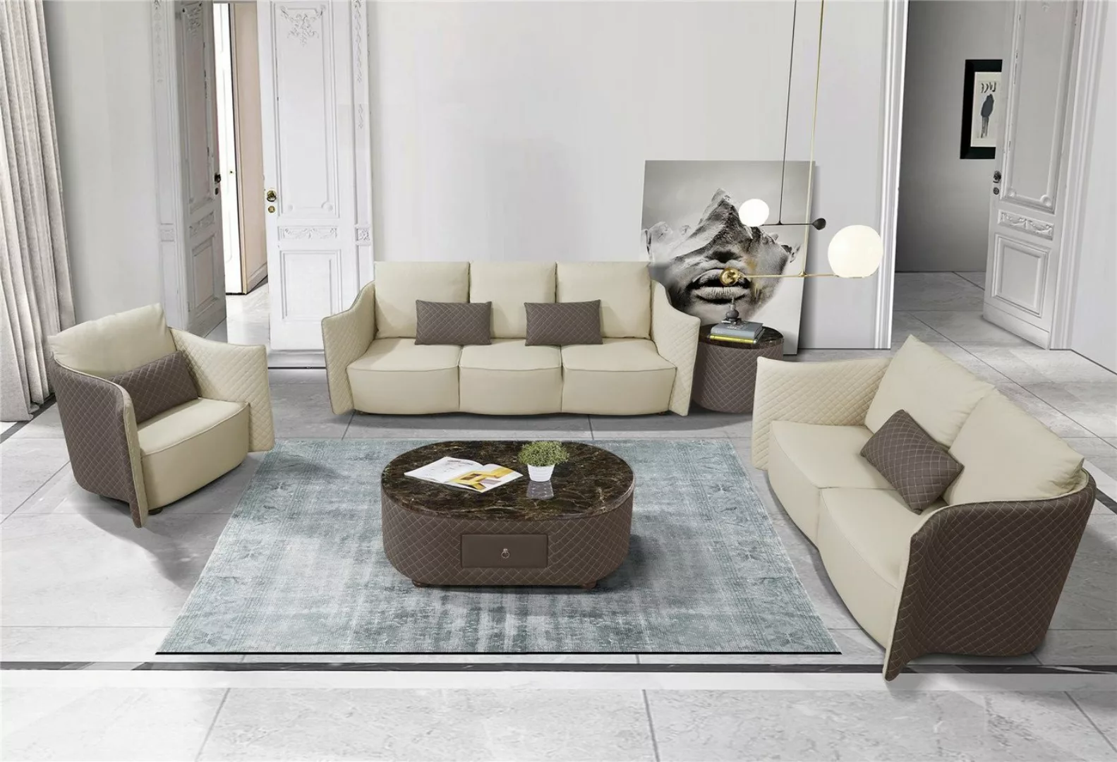 JVmoebel Sofa Luxus Beige Sofagarnitur 3+2+1 Sitzer Polstermöbel Design Neu günstig online kaufen