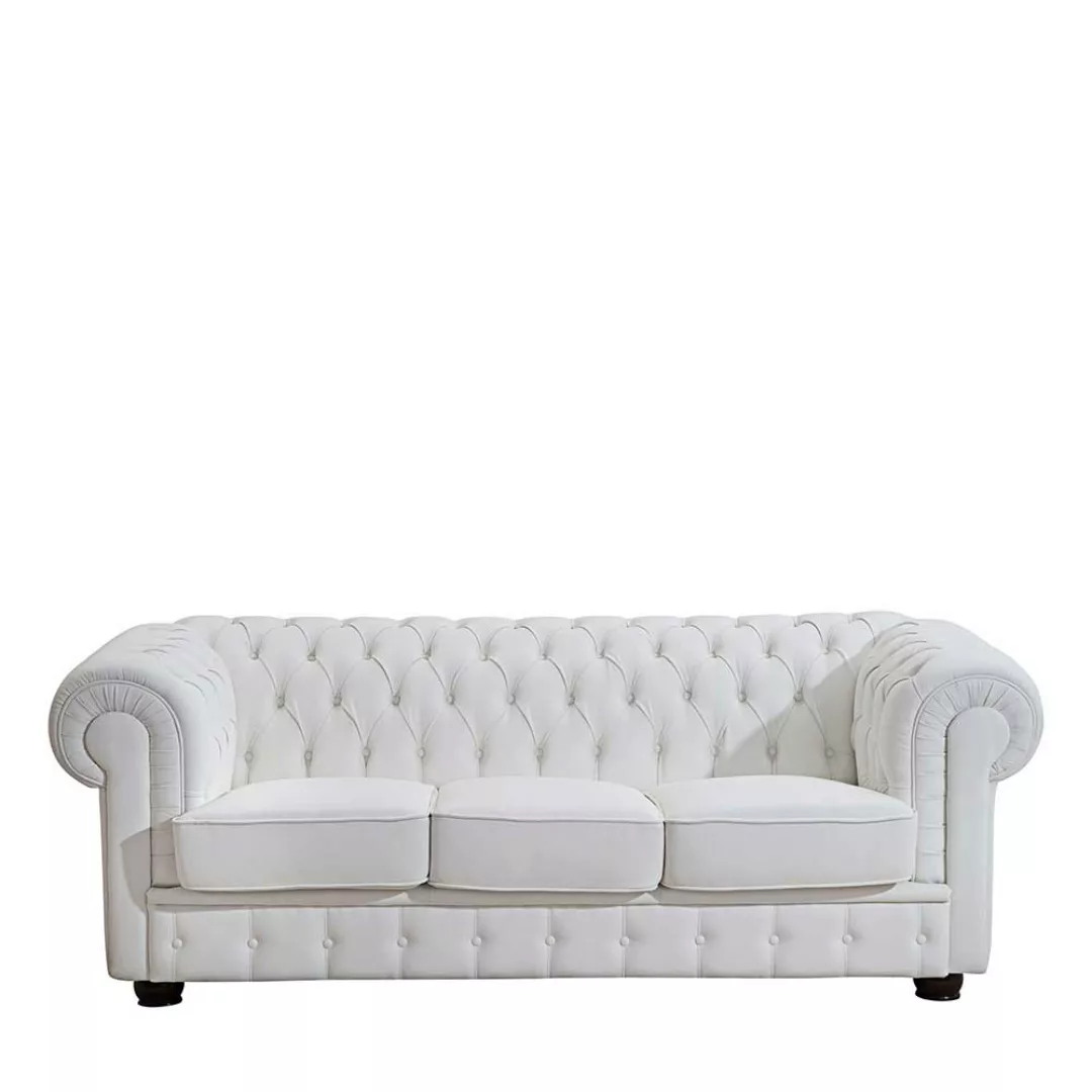 Echtledersofa weiss im Chesterfield Look drei Sitzplätzen günstig online kaufen