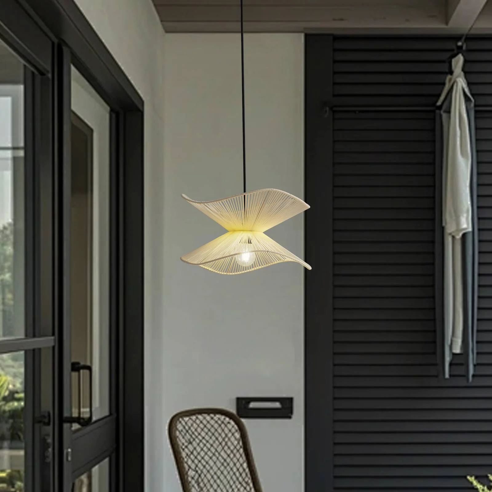Lindby Außenpendelleuchte Valdorin, beige, Baumwolle, IP44 günstig online kaufen