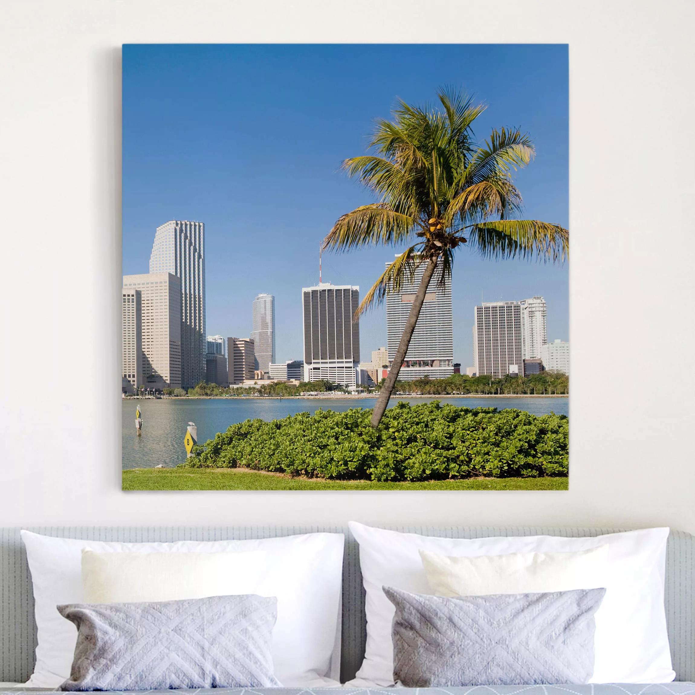Leinwandbild Architektur & Skyline - Quadrat Miami Beach Skyline günstig online kaufen