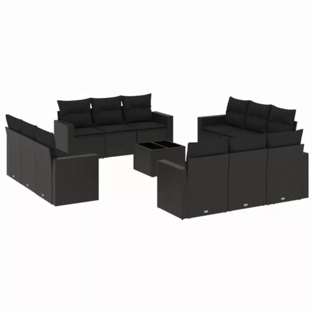 vidaXL Sofaelement 13-tlg. Garten-Sofagarnitur mit Kissen Schwarz Poly Ratt günstig online kaufen