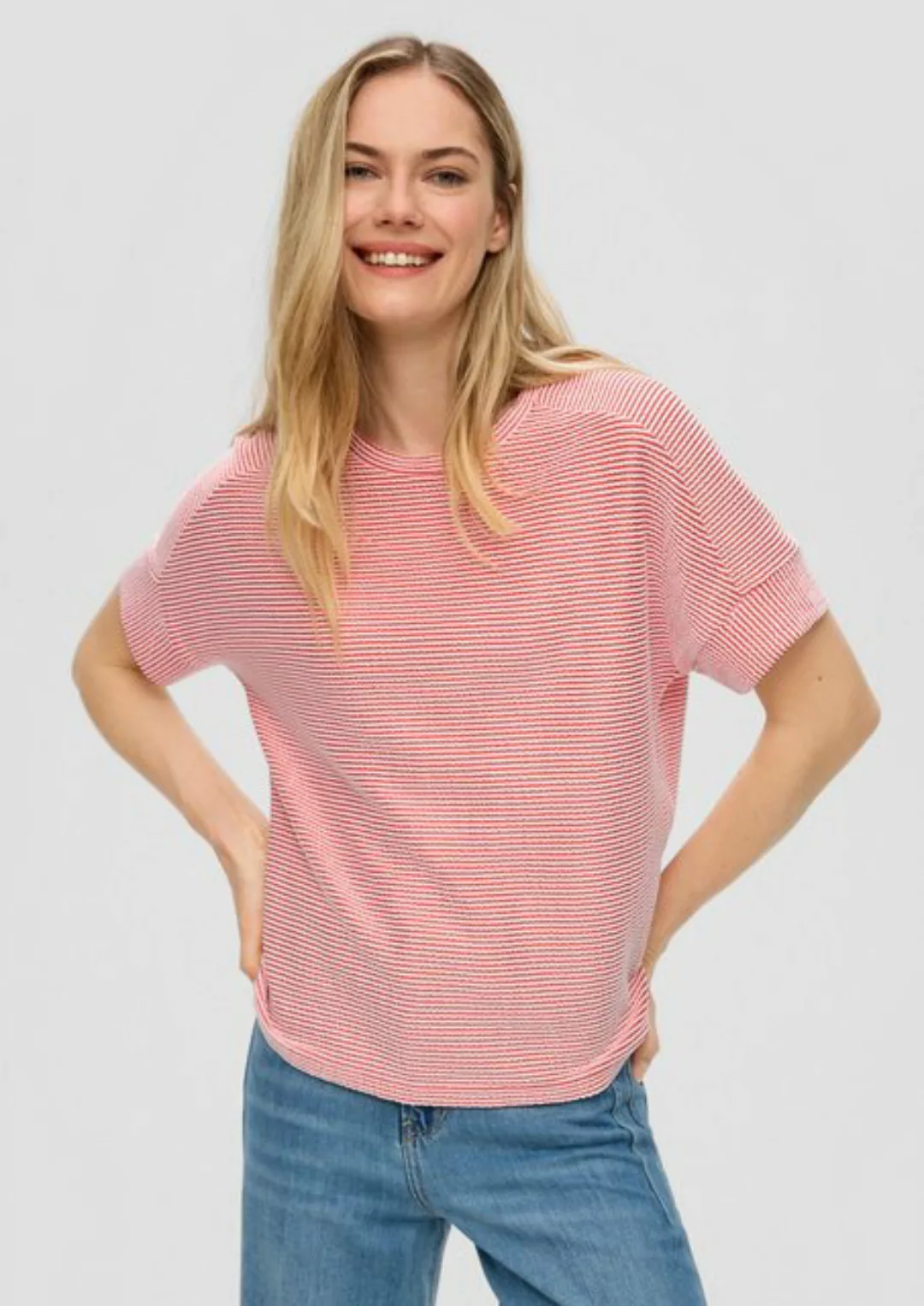 s.Oliver Kurzarmshirt Gestreiftes T-Shirt aus Jacquard günstig online kaufen