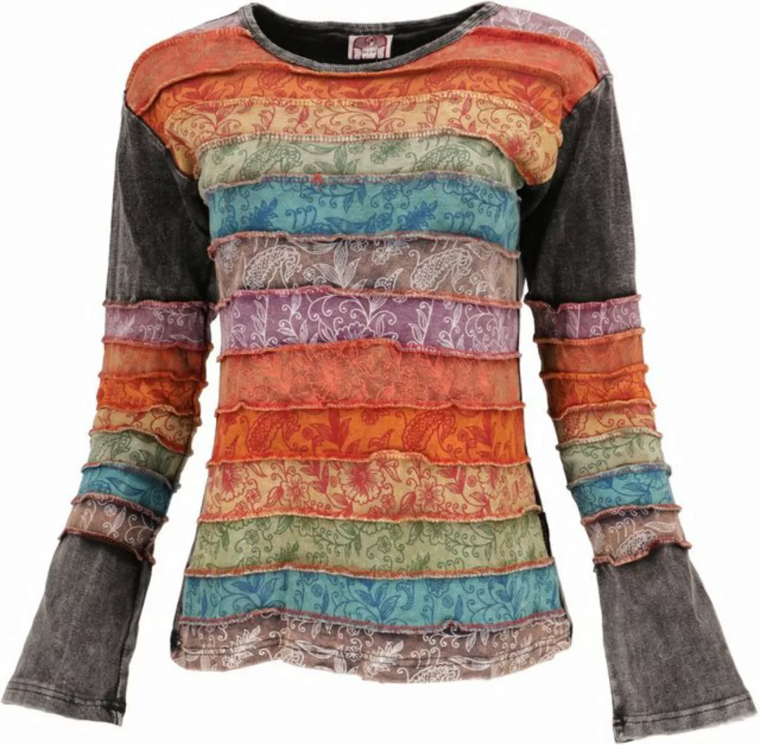 Guru-Shop Longsleeve Besticktes patchwork Langarmshirt, farbenfrohes.. alte günstig online kaufen