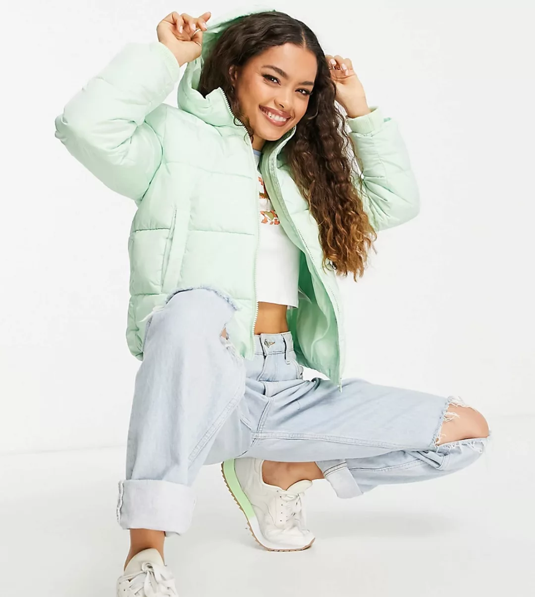 Pieces Petite – Steppjacke aus recyceltem Polyester in Pastellgrün günstig online kaufen