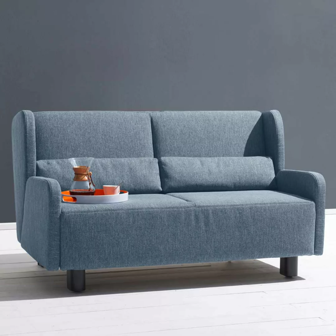 Zweier Sofa in Blau Webstoff Schlaffunktion günstig online kaufen