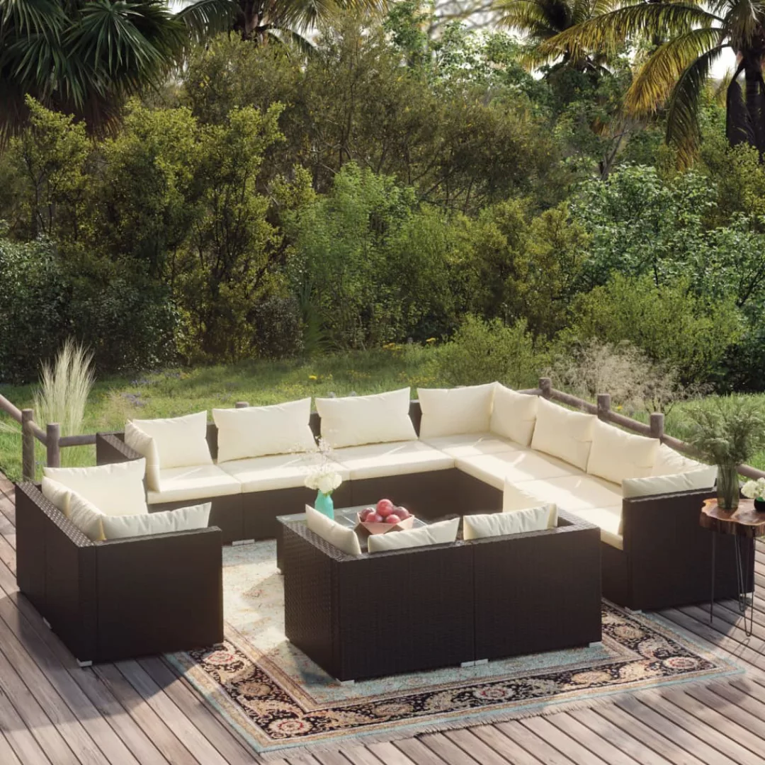 Vidaxl 12-tlg. Garten-lounge-set Mit Kissen Schwarz Poly Rattan günstig online kaufen