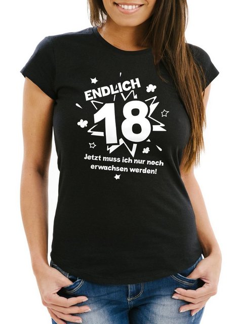 MoonWorks Print-Shirt Damen T-Shirt Endlich 18 jetzt muß ich nur noch erwac günstig online kaufen