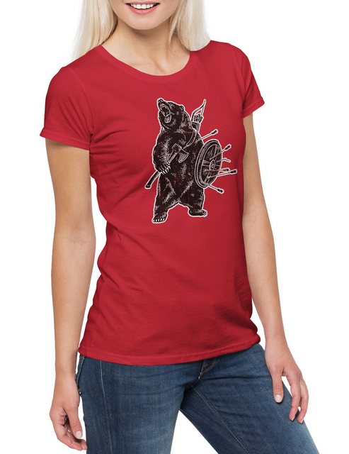 Urban Backwoods Print-Shirt Viking Bear Damen T-Shirt Vikings Walhalla Nors günstig online kaufen