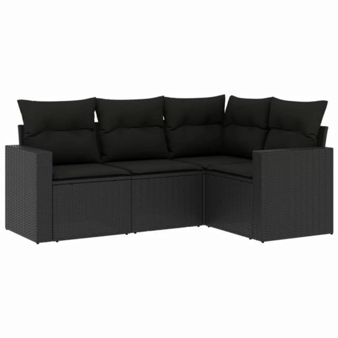 vidaXL Sofaelement 4-tlg. Garten-Sofagarnitur mit Kissen Schwarz Poly Ratta günstig online kaufen