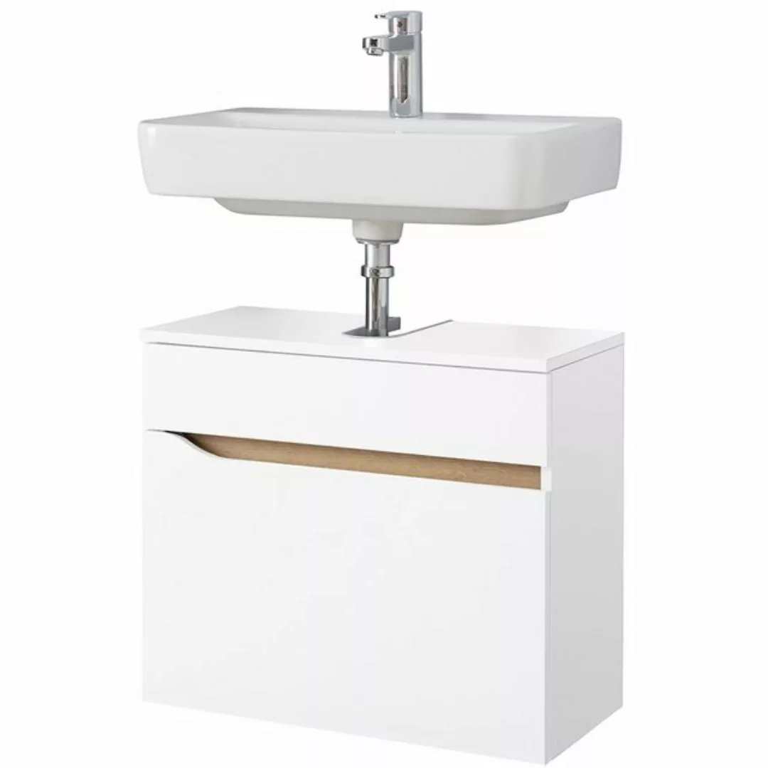 Lomadox Waschbeckenschrank QUEIMADOS-66 Badezimmer 60cm breit in Weiß Glanz günstig online kaufen