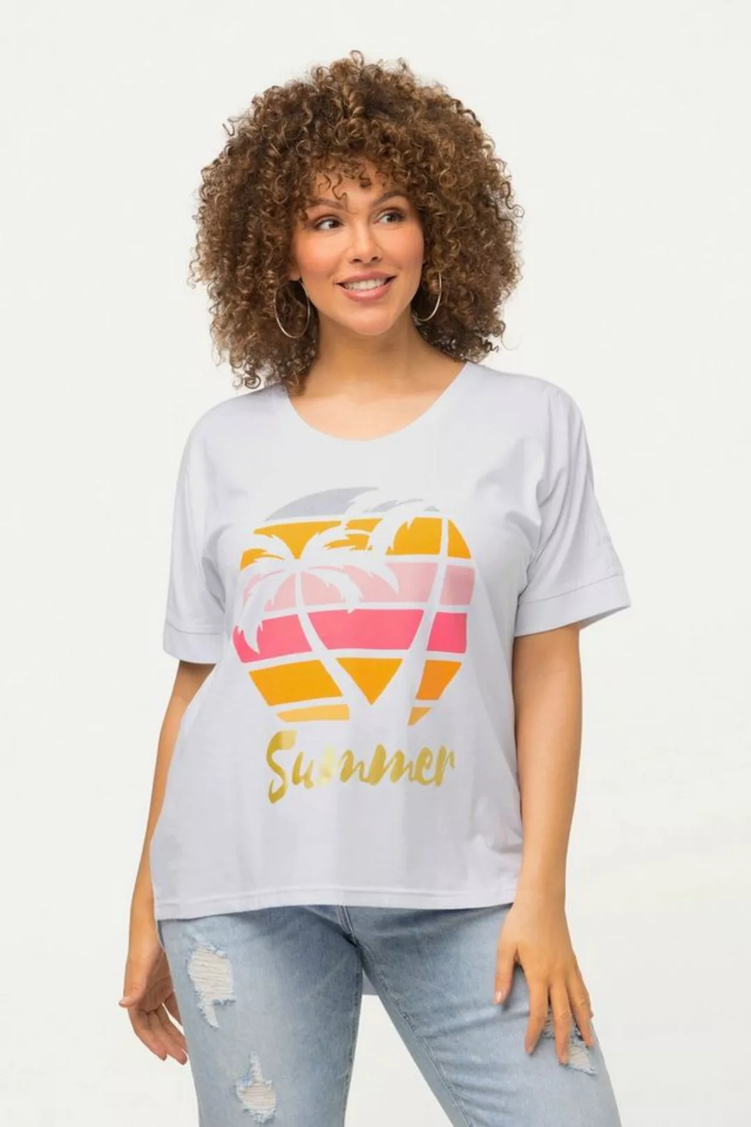 Ulla Popken Rundhalsshirt T-Shirt Palmen Oversized Rundhals Halbarm günstig online kaufen