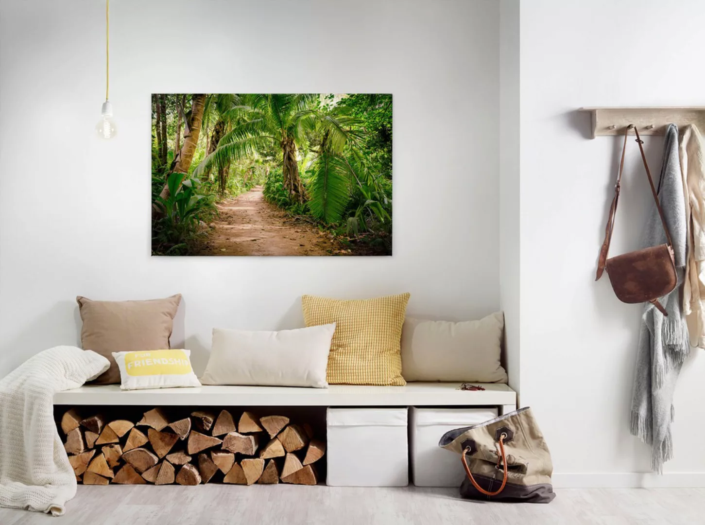 A.S. Création Leinwandbild "Palm Walk", (1 St.), Palmen Wald Keilrahmen Nat günstig online kaufen