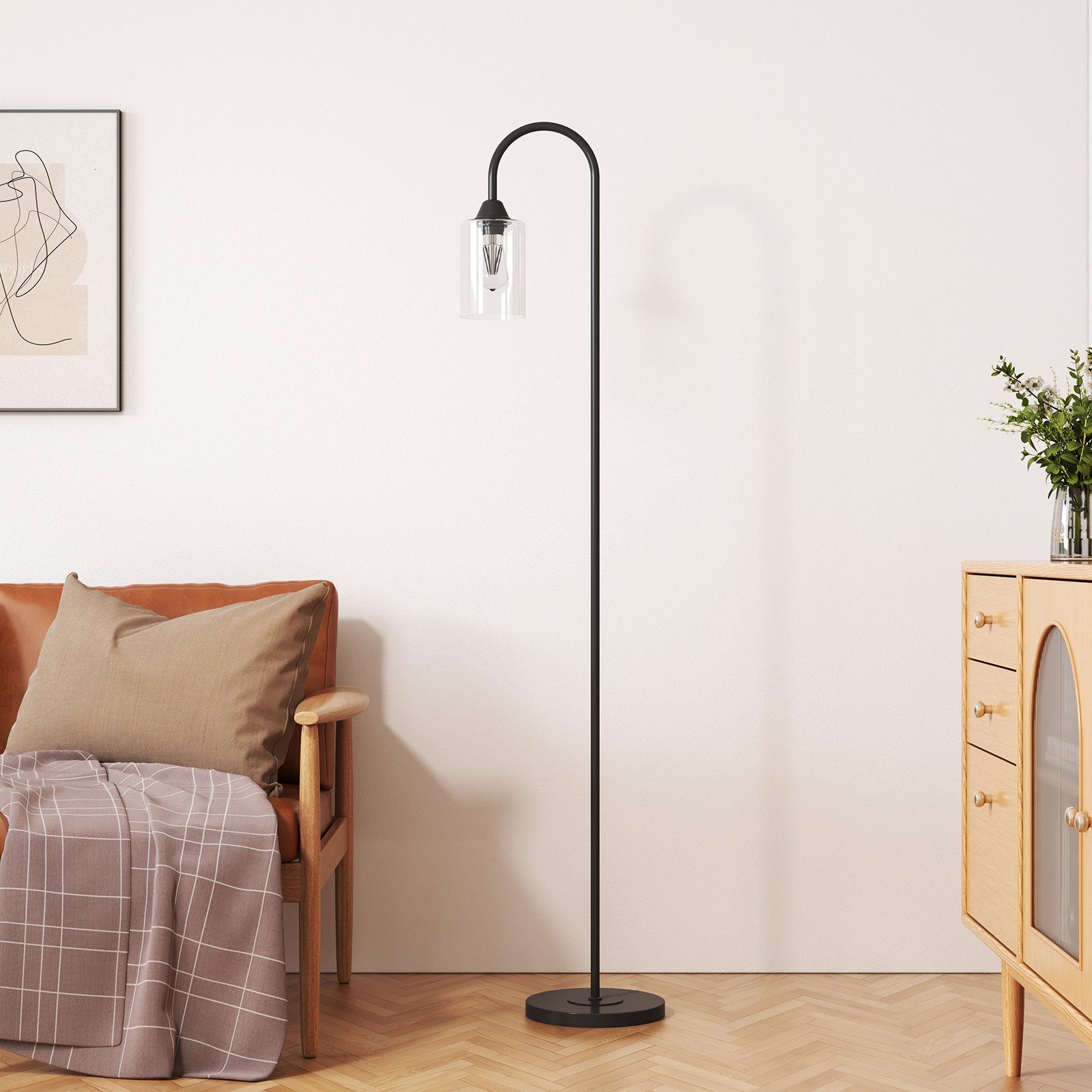 EMKE Stehlampe Glas Lampenschirm Schwarzes Eisen günstig online kaufen