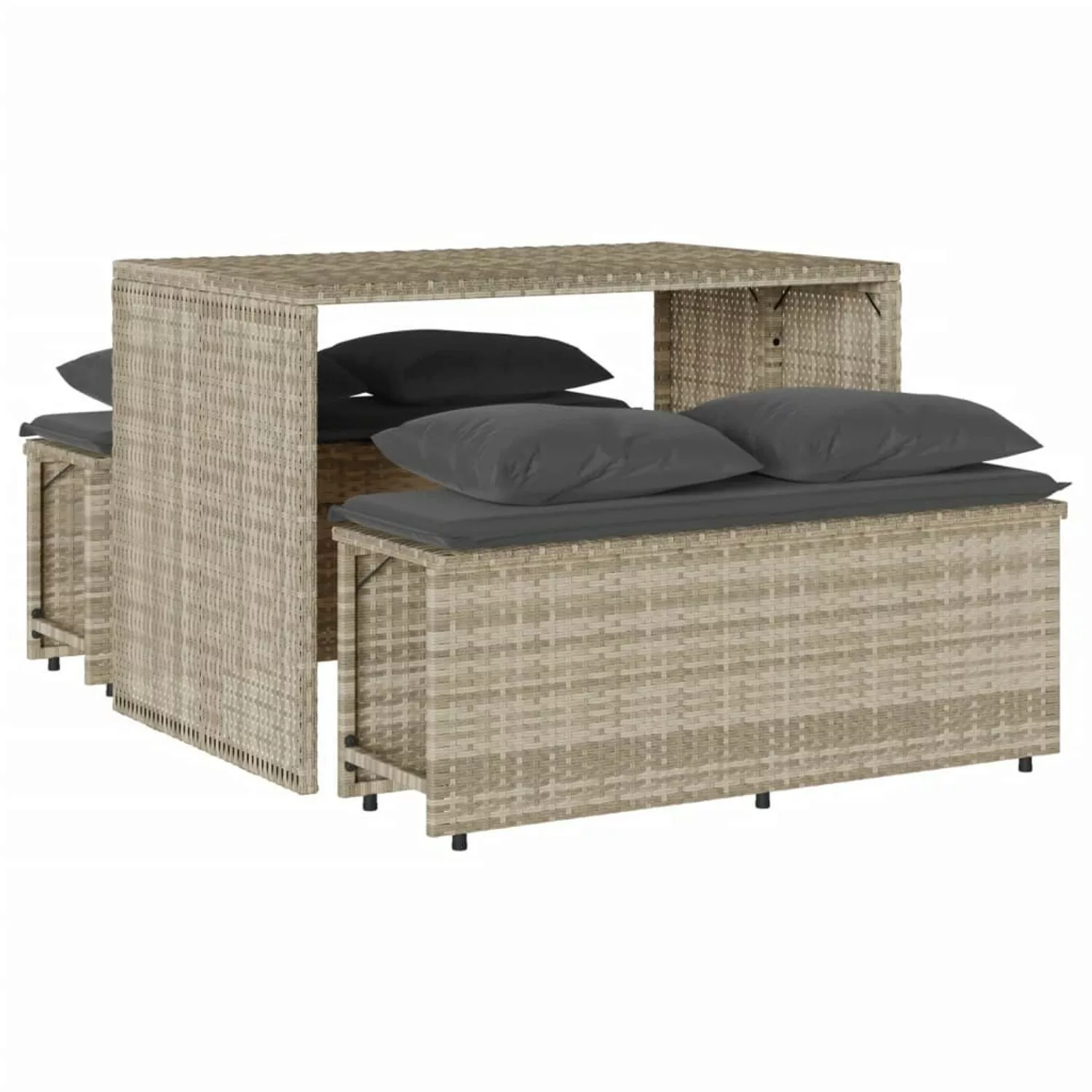 vidaXL 3-tlg Garten-Essgruppe mit Kissen Hellgrau Poly Rattan Modell 5 günstig online kaufen