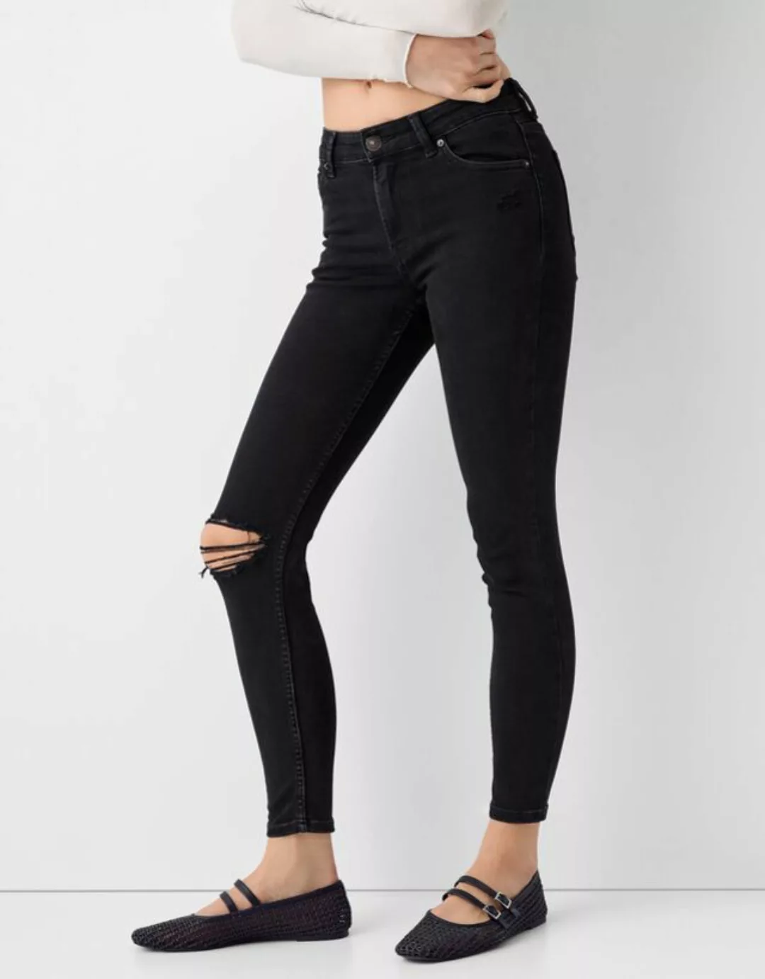 Bershka Skinny-Fit-Jeans Mit Low-Waist Damen 40 Schwarz günstig online kaufen