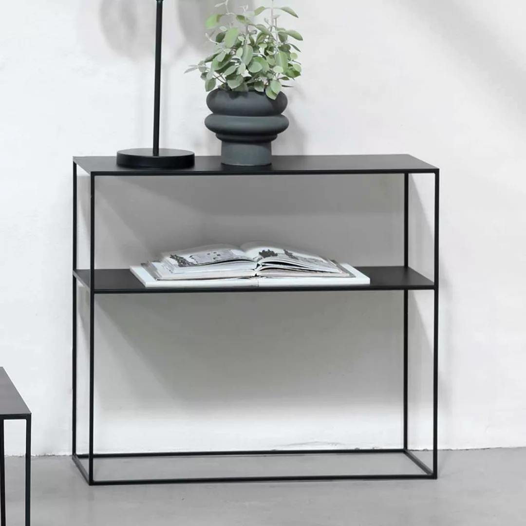Konsolen Tisch schwarz mit Bügelgestell Metallplatte günstig online kaufen