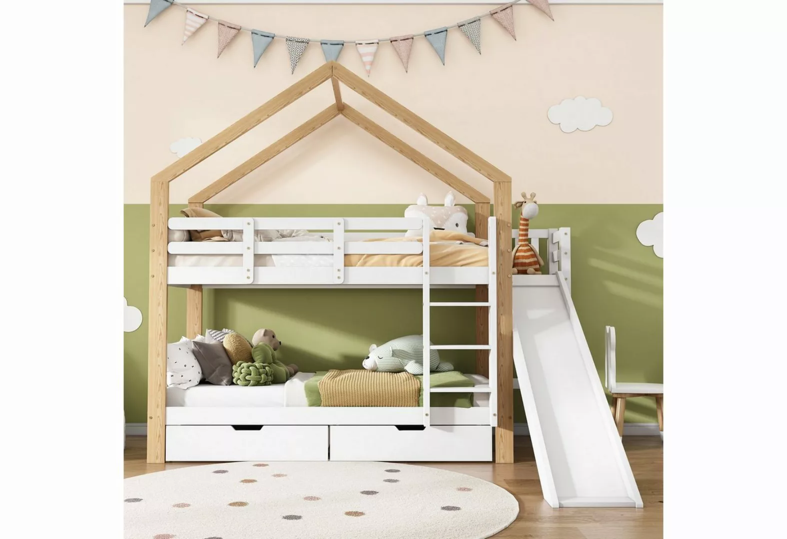 REDOM Etagenbett Holzbett Hausbett Kinderbett, mit Absturzsicherung 90x200 günstig online kaufen