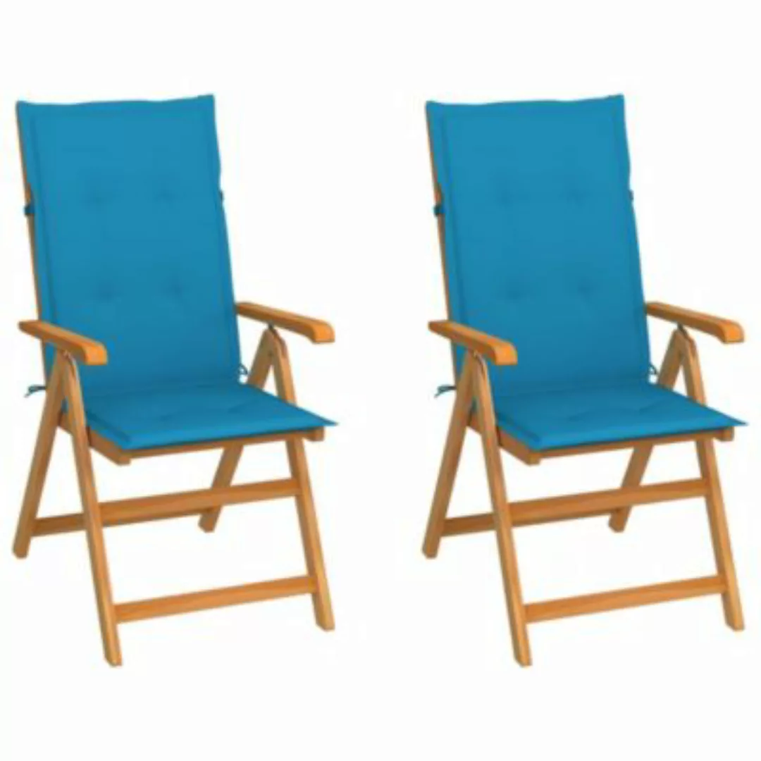 vidaXL Gartenstühle 2 Stk. mit Blauen Kissen Massivholz Teak Gartenstuhl bl günstig online kaufen