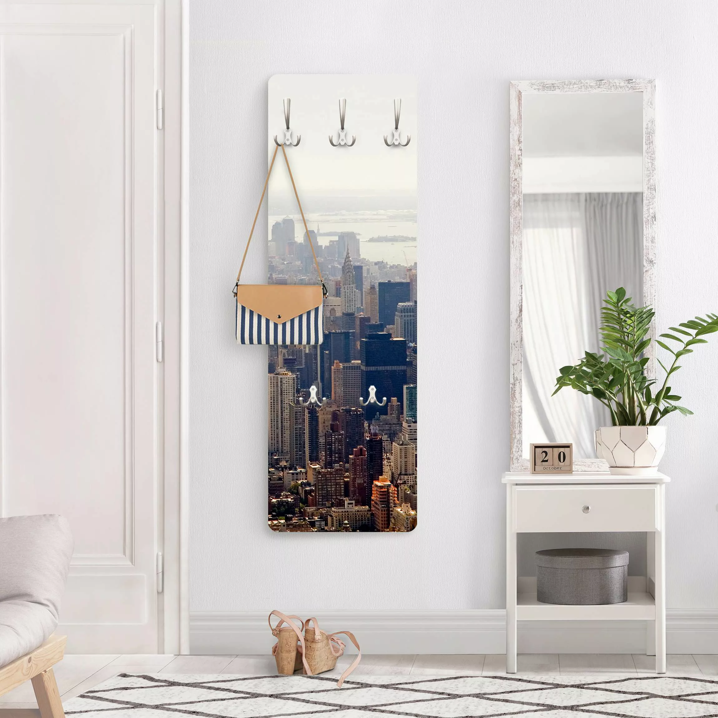 Wandgarderobe Holzpaneel Architektur & Skyline Der Morgen in New York günstig online kaufen