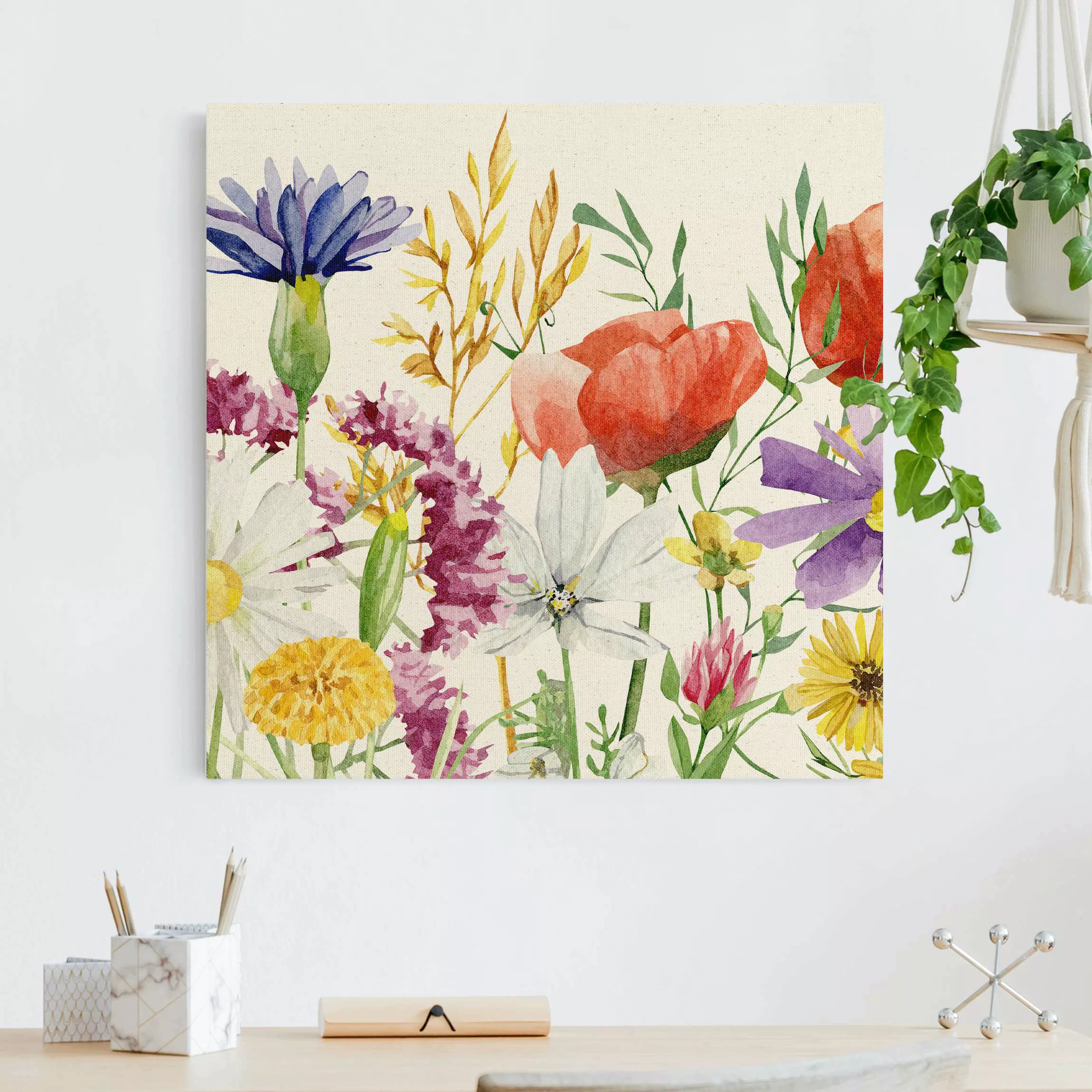 Leinwandbild auf Naturcanvas Aquarellierte Blumen günstig online kaufen