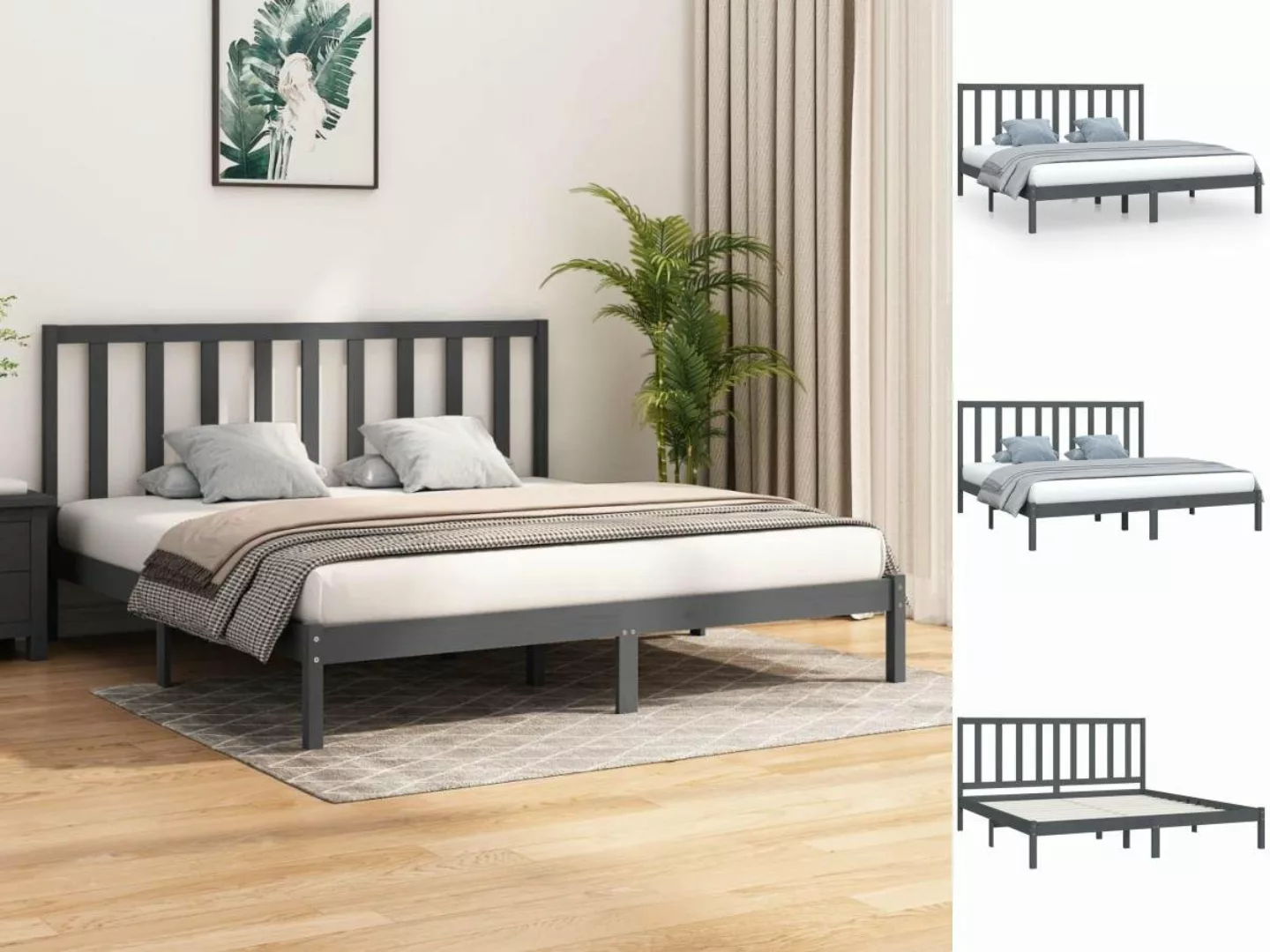 vidaXL Bettgestell Massivholzbett Grau Kiefer 200x200 cm Bett Bettgestell D günstig online kaufen