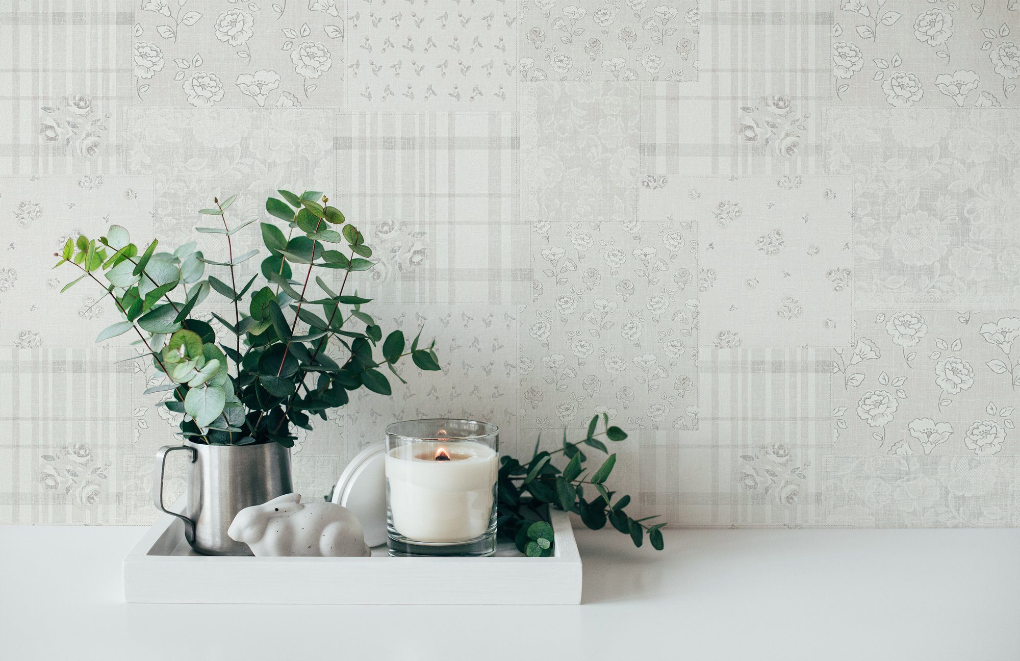 Bricoflor Graue Vliestapete im Shabby Chic Patchwork Tapete Hellgrau Ideal günstig online kaufen