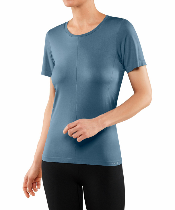 FALKE Damen T-Shirt Rundhals, M-L, Blau, Uni, 65030-644303 günstig online kaufen