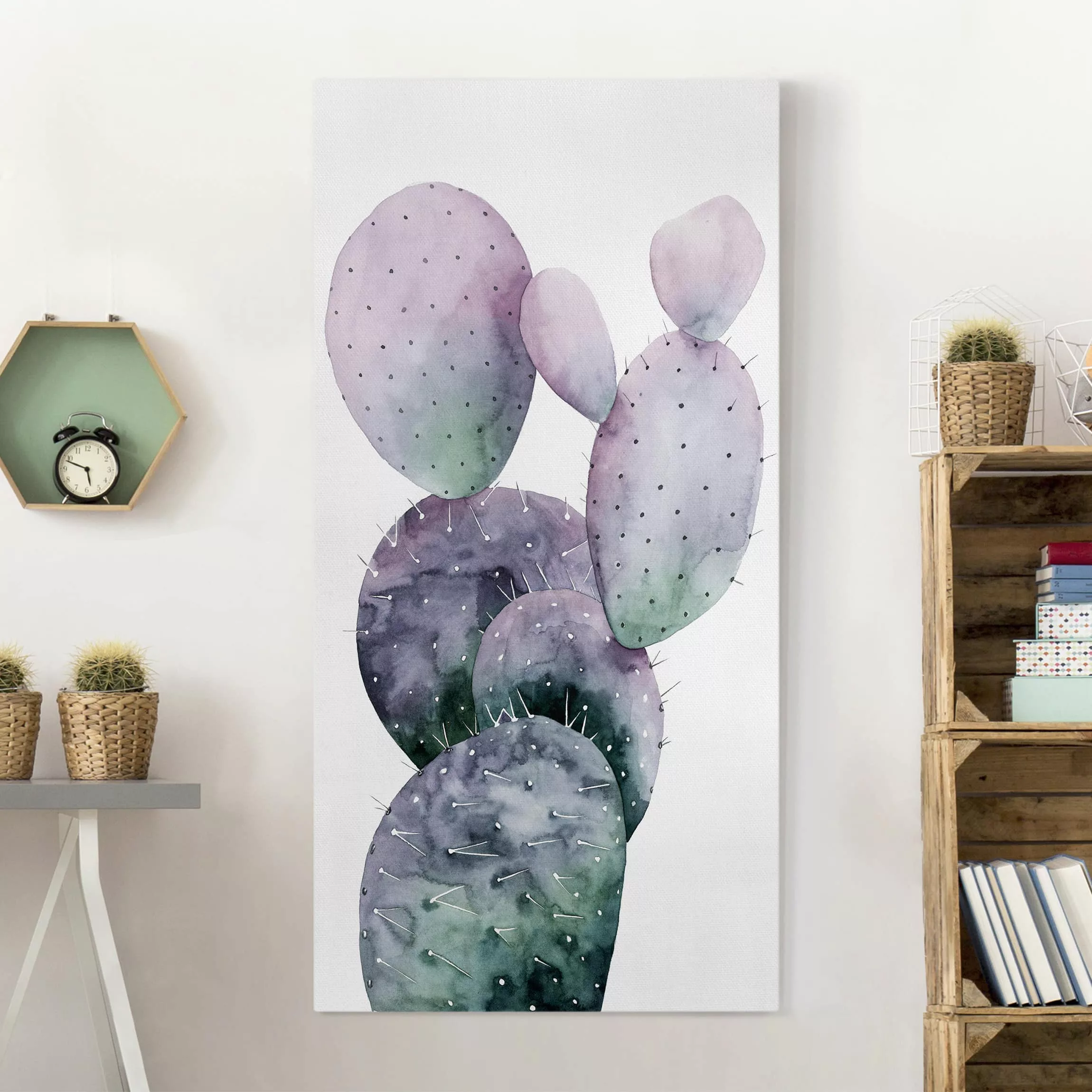 Leinwandbild Botanik - Hochformat Kaktus in Lila I günstig online kaufen