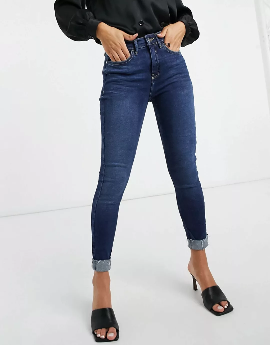 River Island – Amelie – Eng geschnittene Jeans in Dunkelblau, authentische günstig online kaufen