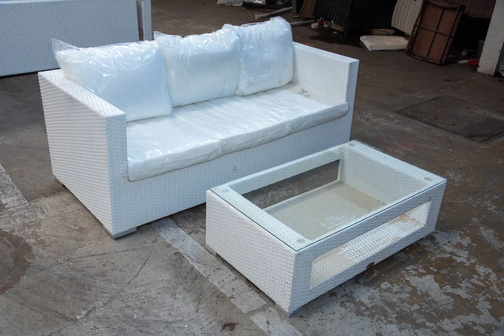 #HBM 2165: 3er Sofa Genero mit Tisch Honolulu Flachrattan weiß -weiß günstig online kaufen