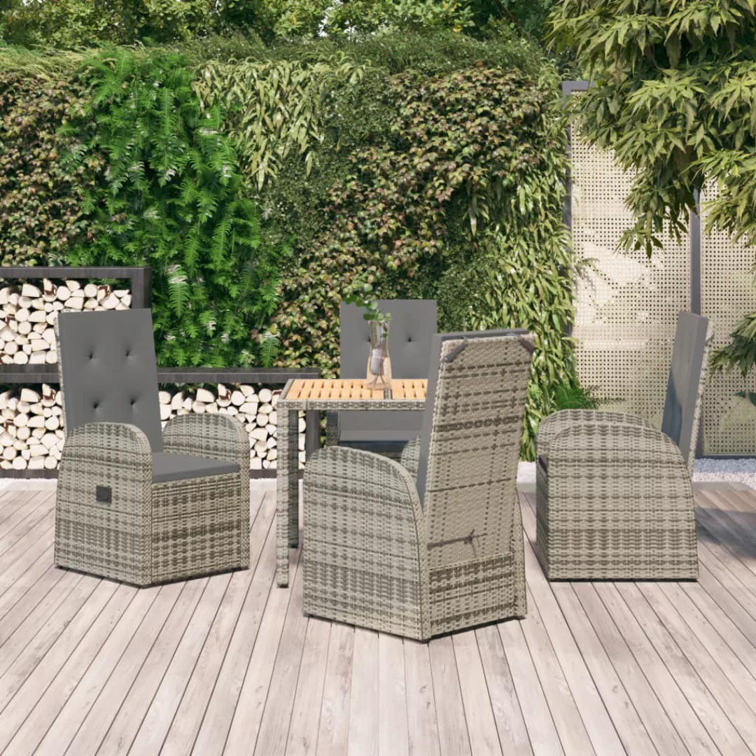 Vidaxl 5-tlg. Garten-essgruppe Mit Kissen Grau Poly Rattan günstig online kaufen