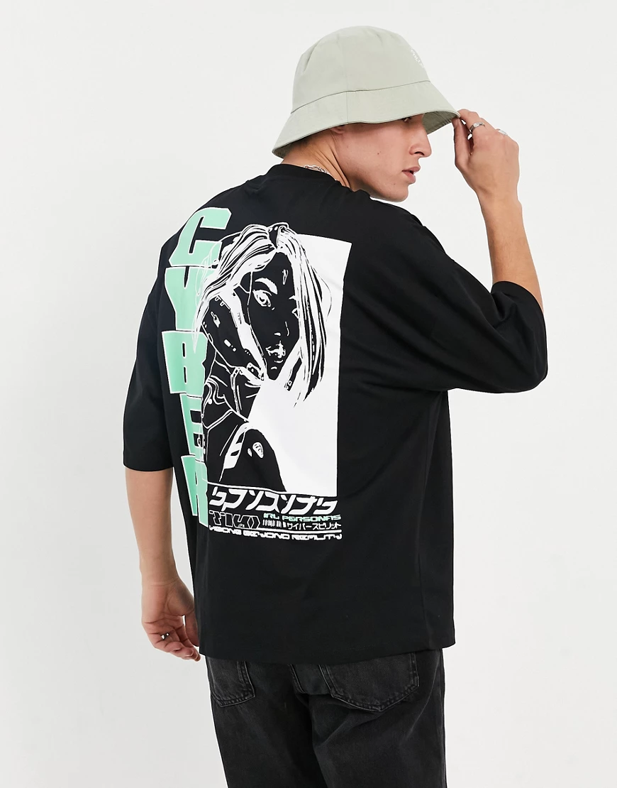 ASOS DESIGN – Oversized-T-Shirt in Schwarz mit Anime-Print auf der Rückseit günstig online kaufen
