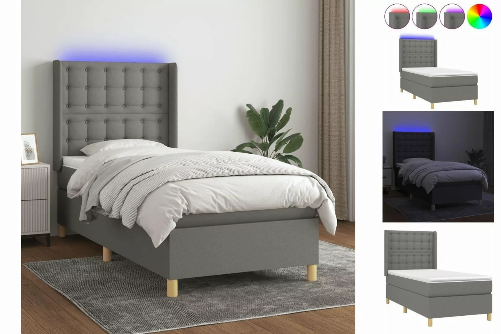 vidaXL Boxspringbett Boxspringbett mit Matratze LED Dunkelgrau 90x200 cm St günstig online kaufen