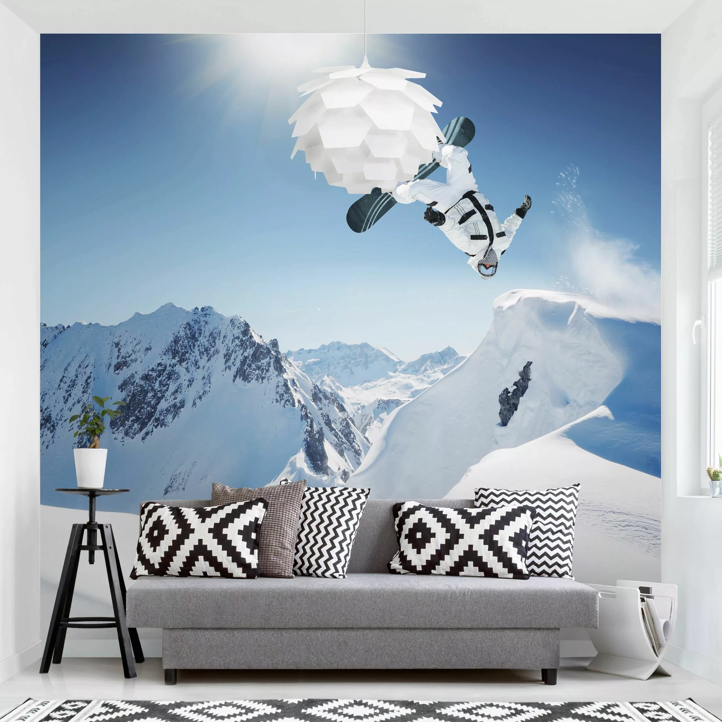 Bilderwelten Fototapete Fliegender Snowboarder blau Gr. 192 x 192 günstig online kaufen