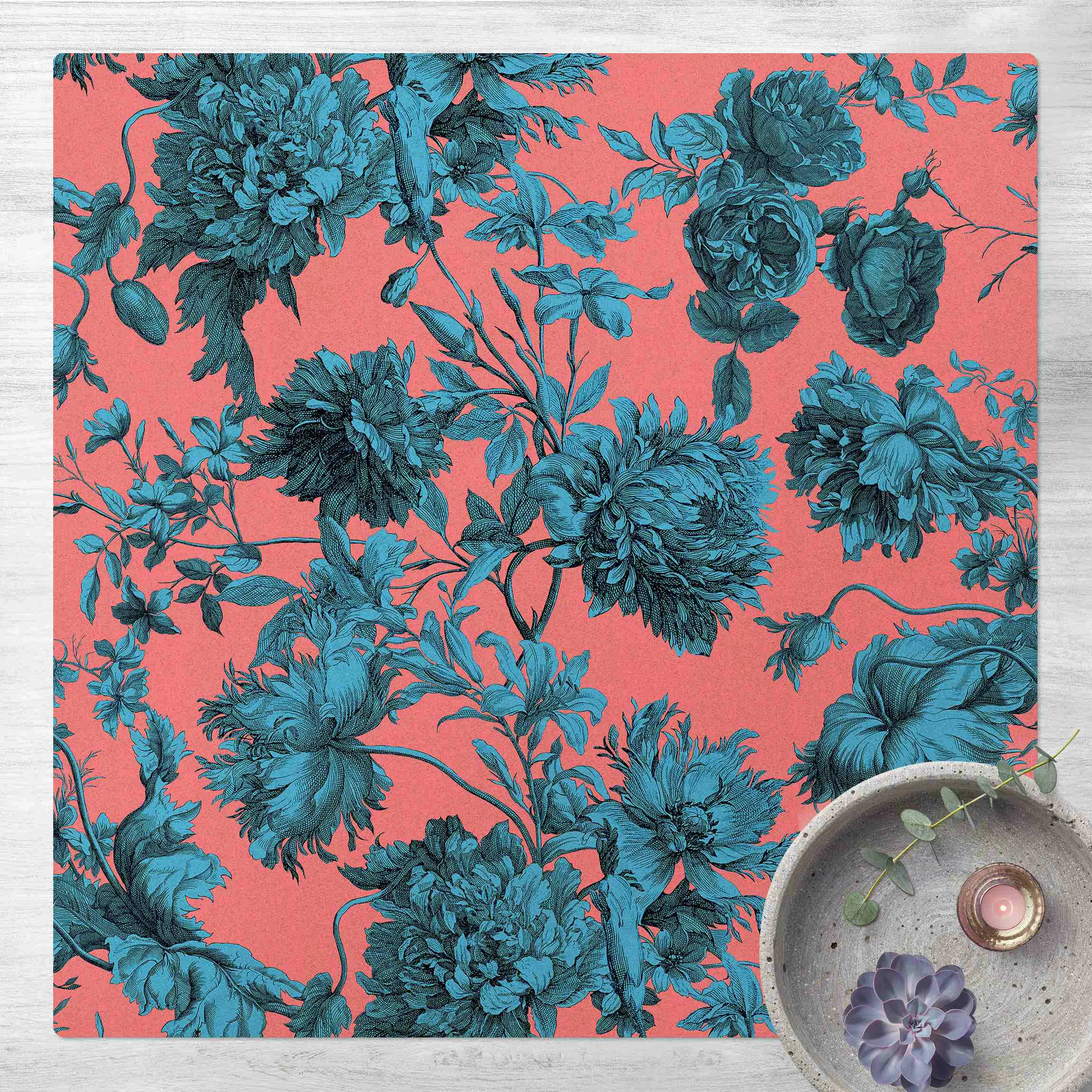 Kork-Teppich Floraler Kupferstich Blaukoralle günstig online kaufen