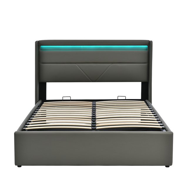 MODFU Polsterbett Doppelbett Bettgestell Stauraumbett mit LED-Beleuchtungsl günstig online kaufen