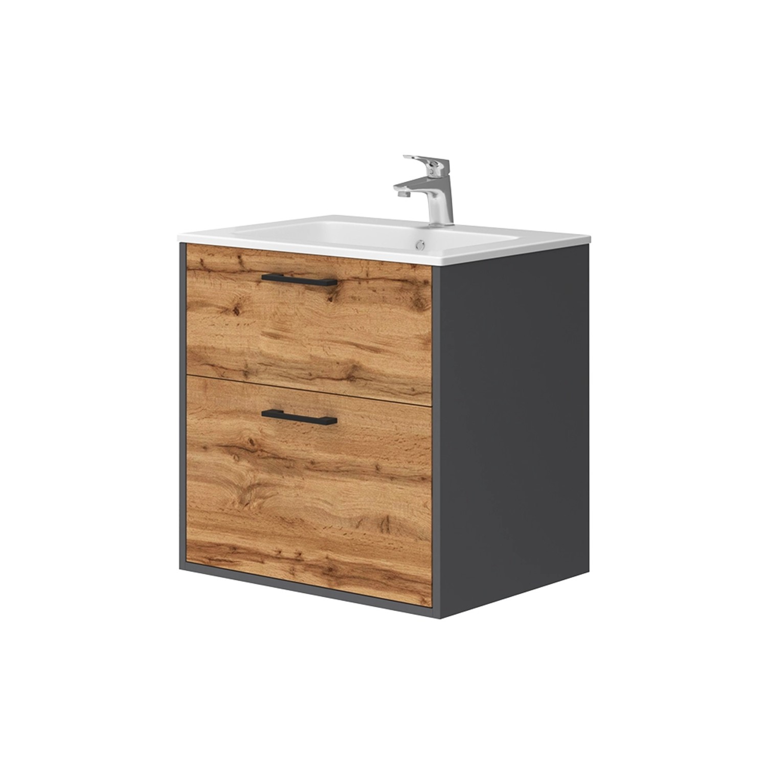 Vicco Badmöbel-Set Lanco Anthrazit/Goldkraft Eiche 61 x 62 cm mit Waschbeck günstig online kaufen