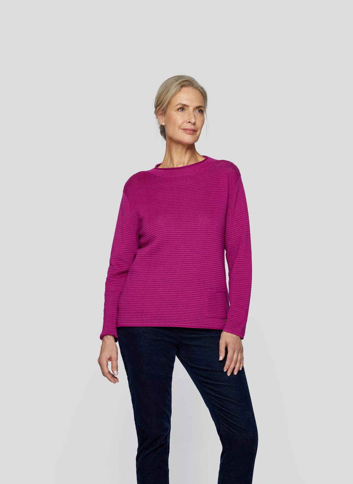 Rabe Strickpullover mit Rippstruktur und aufgesetzter günstig online kaufen