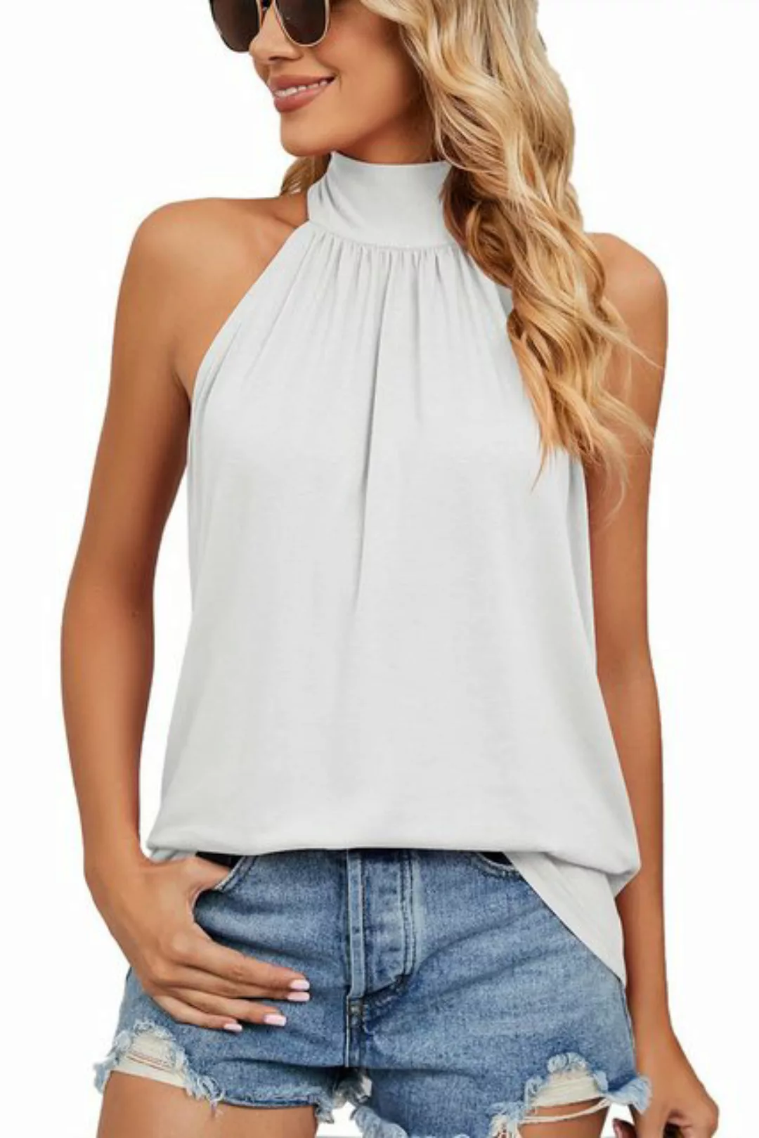 B.X Blusentop Damen ärmellos Sommerhemd Mode Neckholder-Shirt Pull-on-Shirt günstig online kaufen
