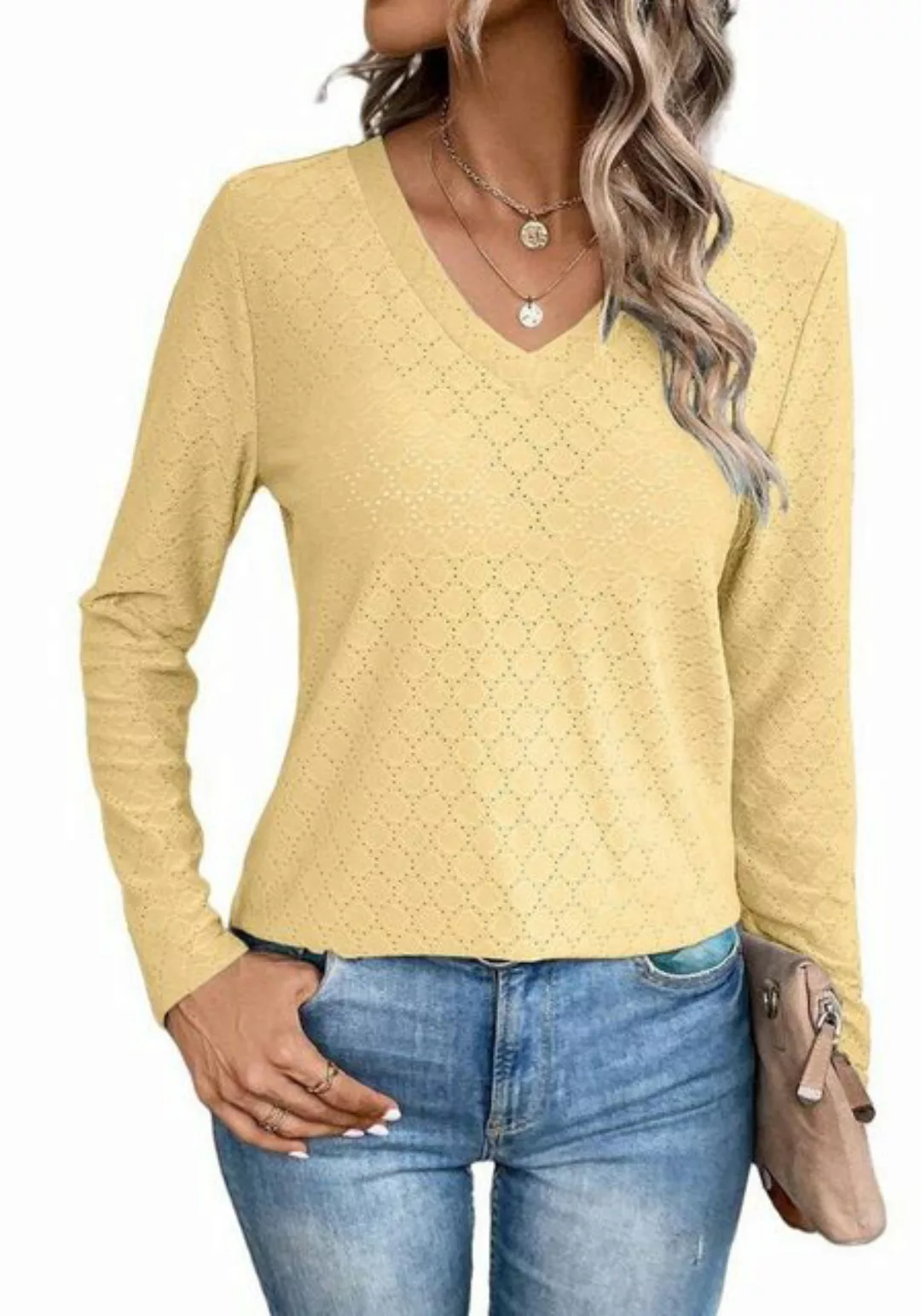 Nebelmeer Strickpullover Frühlings-Herbst Damenmode Lässiges einfarbiges V- günstig online kaufen