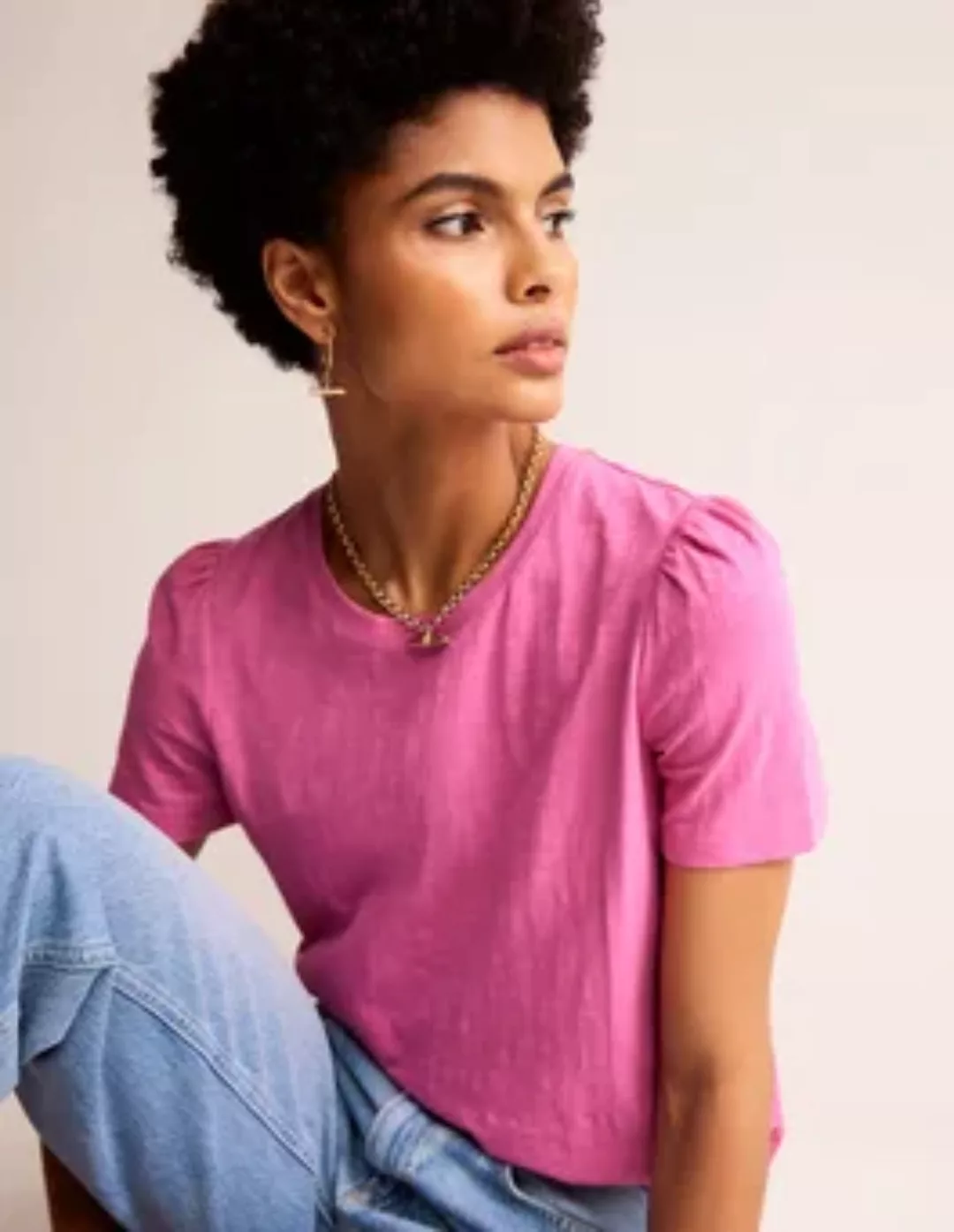 T-Shirt mit Puffärmeln aus Baumwolle Damen Boden, Sangria Sunset Pink günstig online kaufen