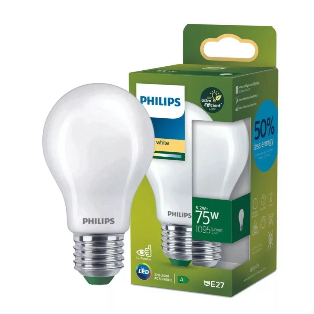 Philips LED-Leuchtmittel ultraeffizient E27 Glühlampenform 5,2W 1095lm Matt günstig online kaufen