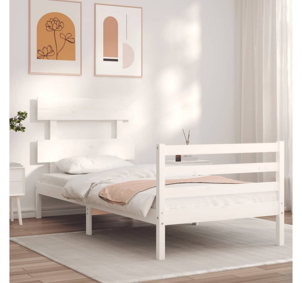 vidaXL Bett Massivholzbett mit Kopfteil Weiß 90x200 cm günstig online kaufen