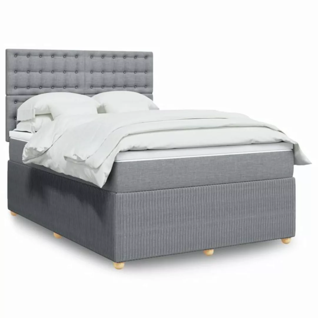 vidaXL Boxspringbett, Boxspringbett mit Matratze Hellgrau 140x200 cm Stoff günstig online kaufen