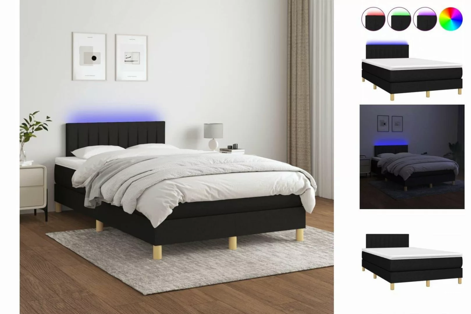 vidaXL Boxspringbett Boxspringbett mit Matratze LED Schwarz 120x200 cm Stof günstig online kaufen