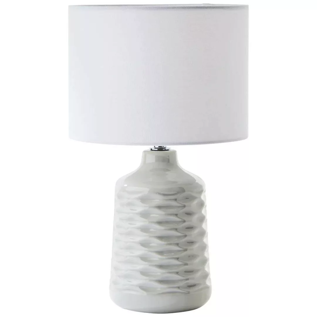 Tischlampe Ilysa Stoffschirm weiß, Keramikfuß grau günstig online kaufen